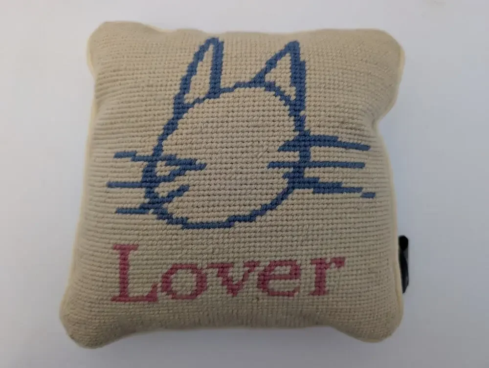 Vintage Cat Lover Needlepoint Pillow Natura John Watson Handmade Wool